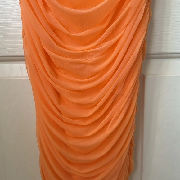 Aritzia Babaton Luxor Ruched Dress Bodycon spaghetti strap square neck orange 2 - Picture 7 of 14